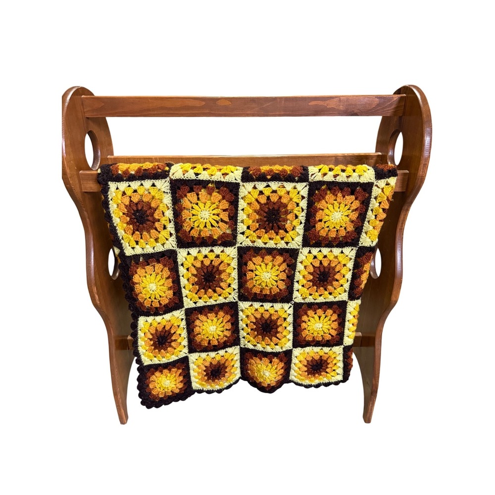 Vintage Fashion Home Products Crochet Granny Square AfghanThrow BlanketBrown 70s